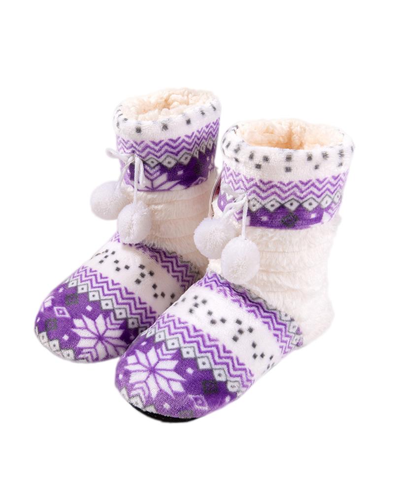 

Colorblock Pom Pom Fluffy Indoor Boots, Purple