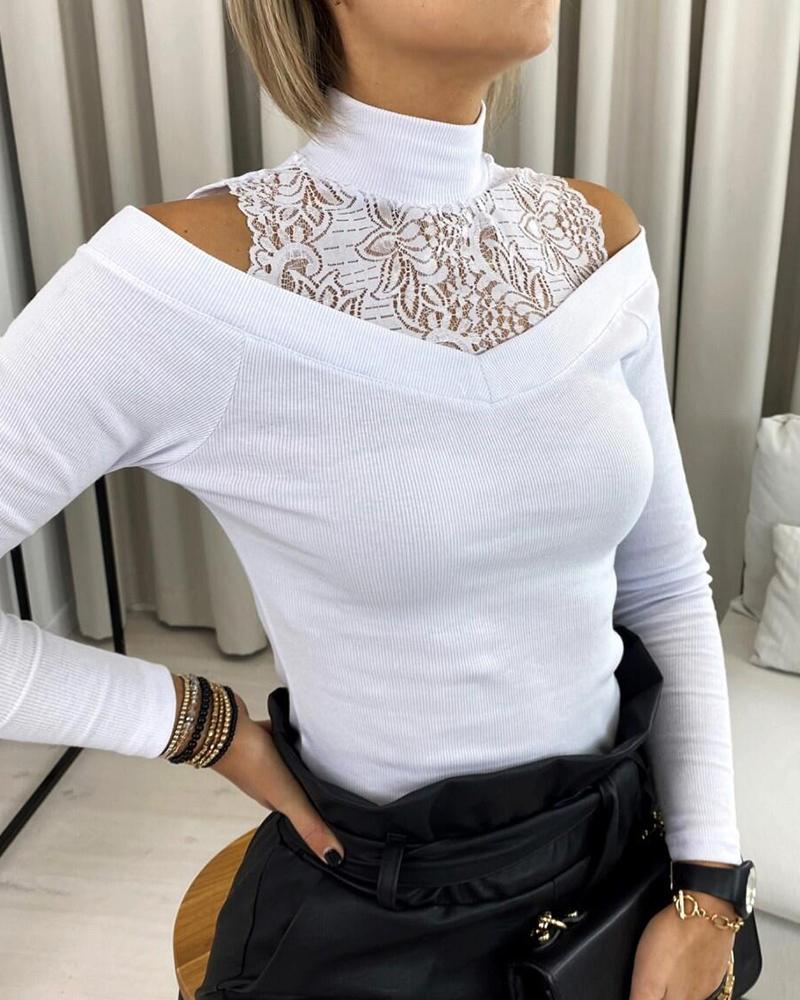 

Lace Cold Shoulder Long Sleeve Top, White