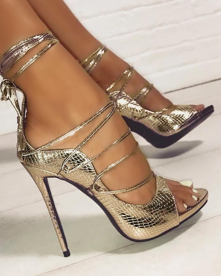 snakeskin lace up sandals