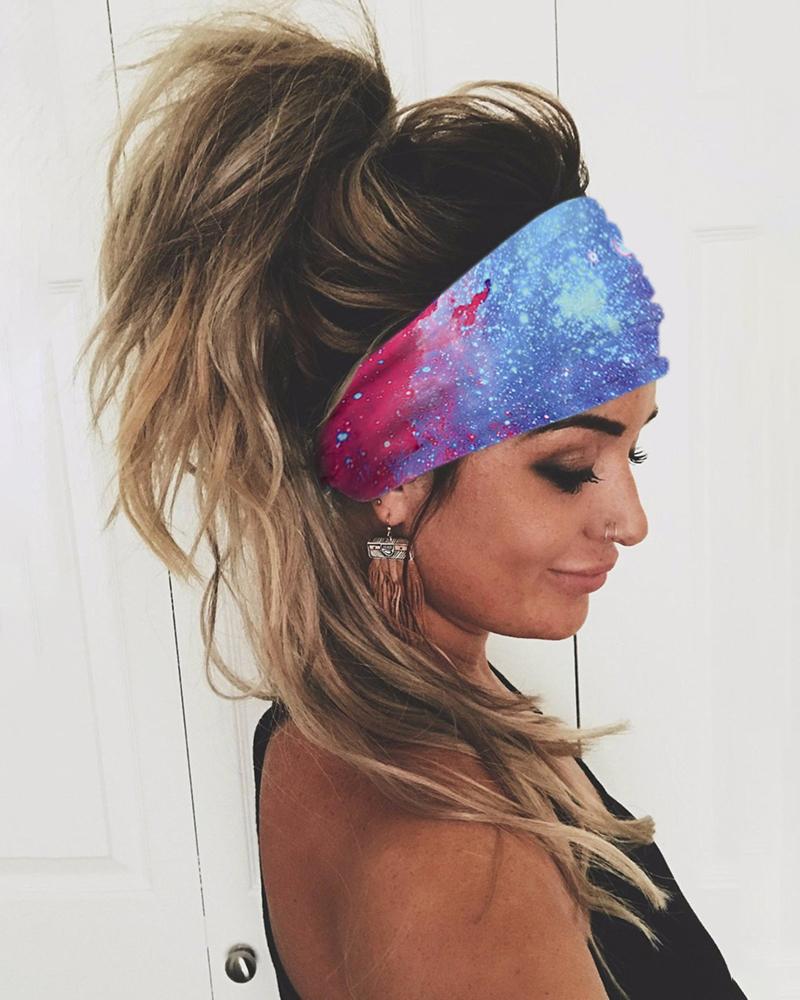 

Sparkle Sky Print Yoga Running Elastic Headwraps Hair Band, Blue