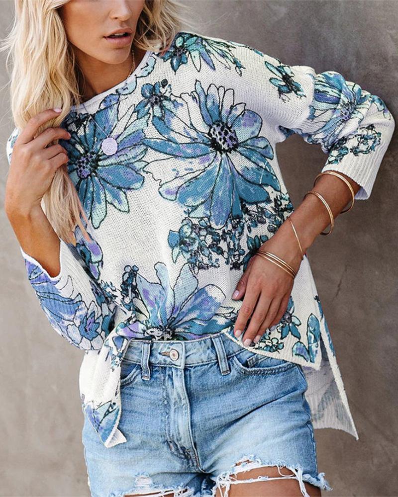 

Explosive Printing Long Sleeve Sweater, Blue