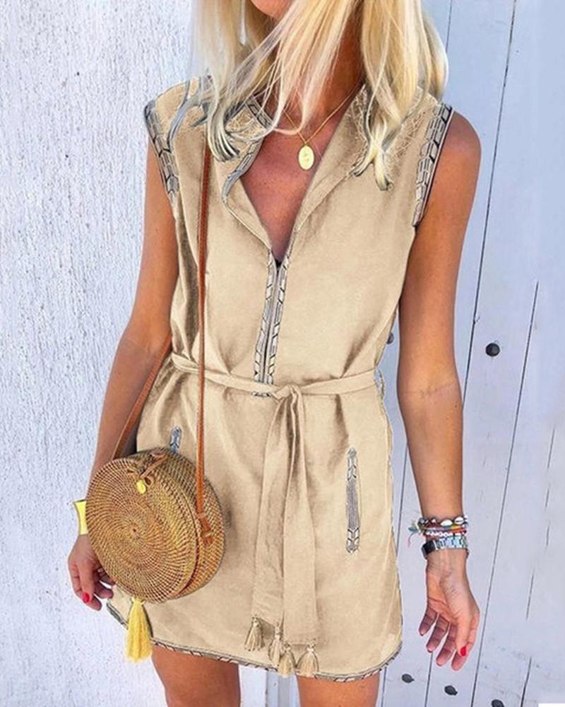 

Colorblock Tassel Design Sleeveless Dress, Khaki