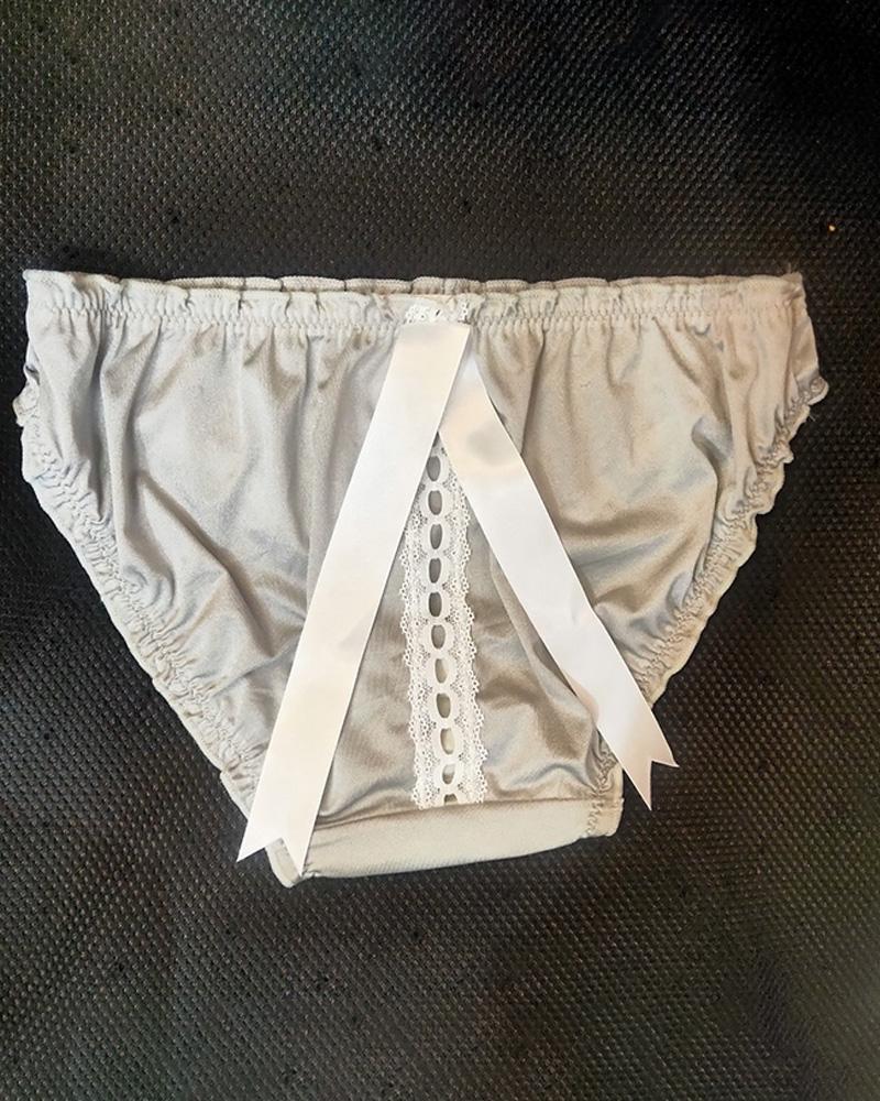 

Hollow-out Tie Detail Frill Hem Panty, Gray