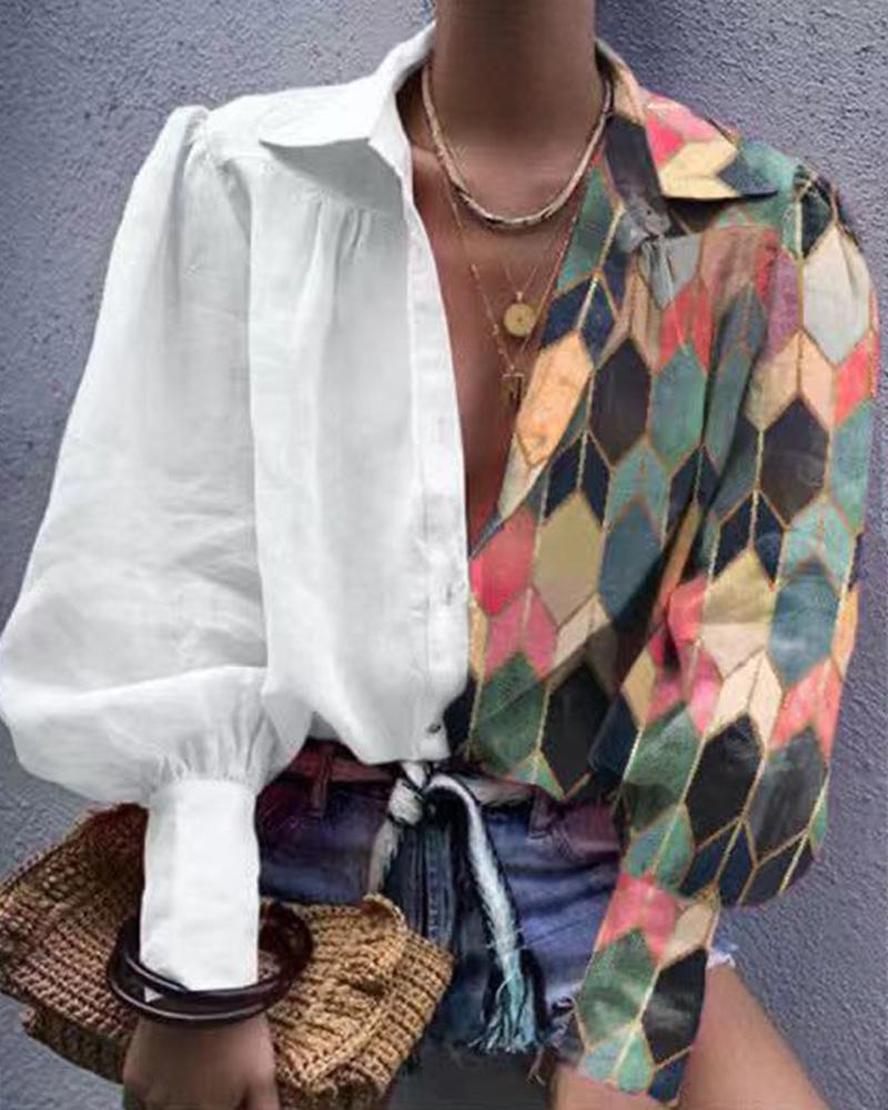 

Patchwork Print Long Sleeve Shirt, Multicolor
