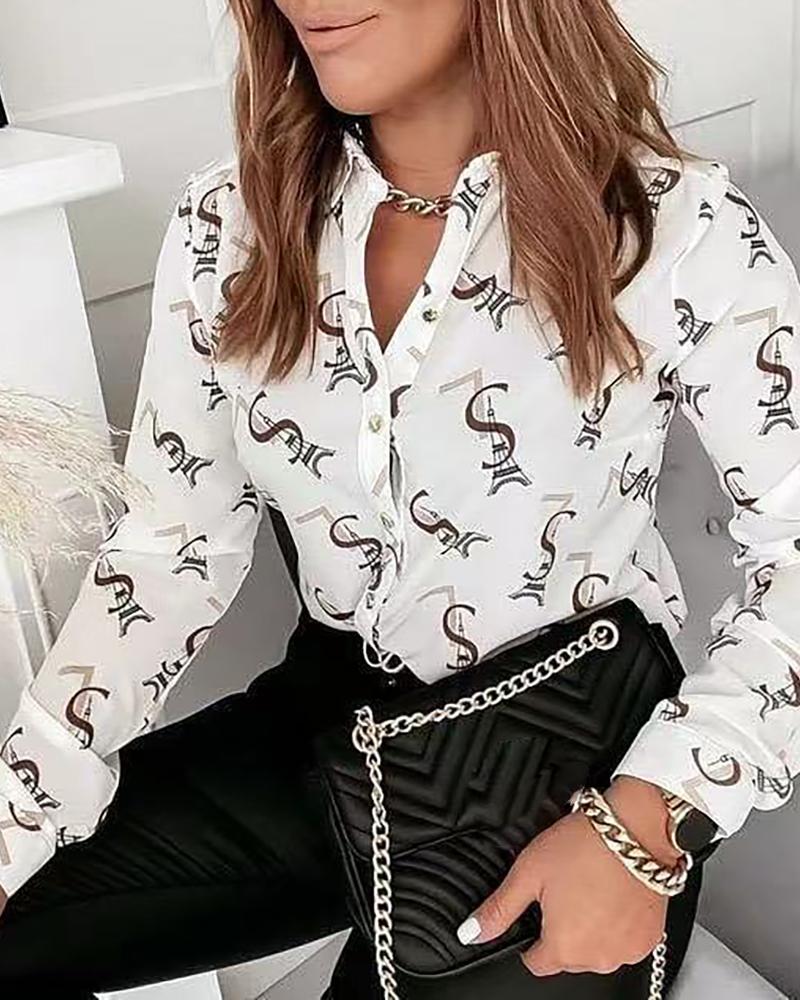

Buttoned Pockets Heart / Butterfly / Graphic Print Shirt, Style2
