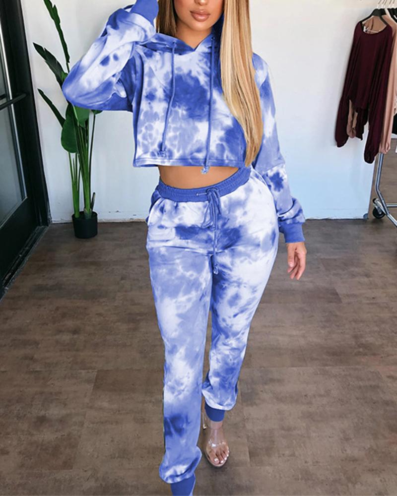 

Tie Dye Long Sleeve Hooded Sports Suit Sets, Blue