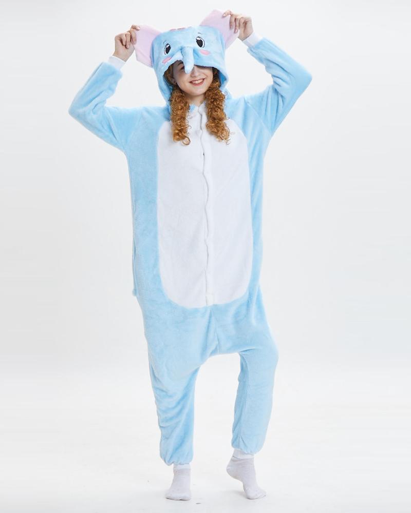 

3D Ear Design Colorblock Hooded Elephant Onesie, Blue