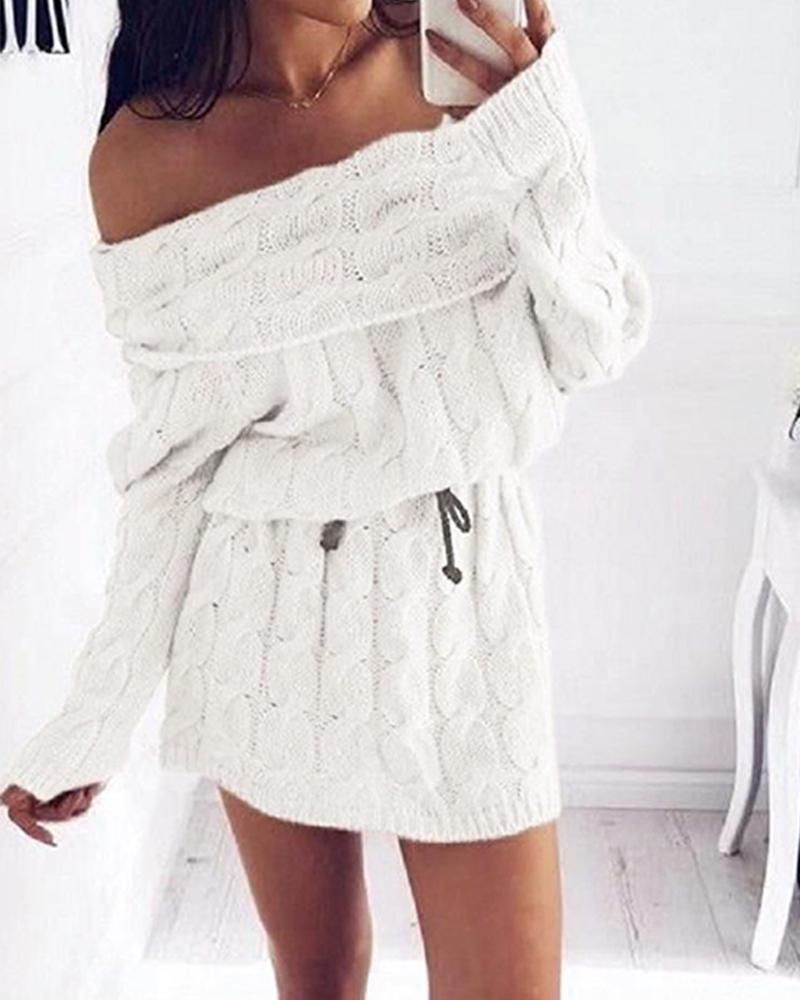

High Neck Mohair Sweater Dress, White