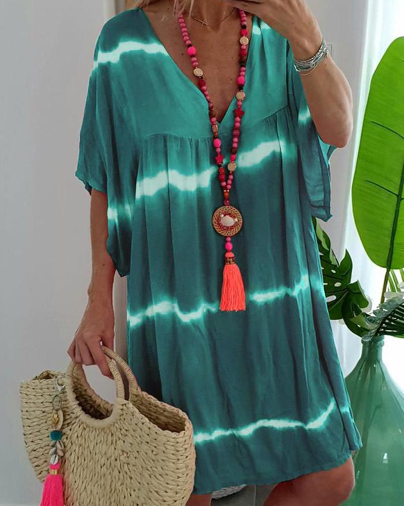 

Tie Dye Short Sleeve Casual Dress, Green