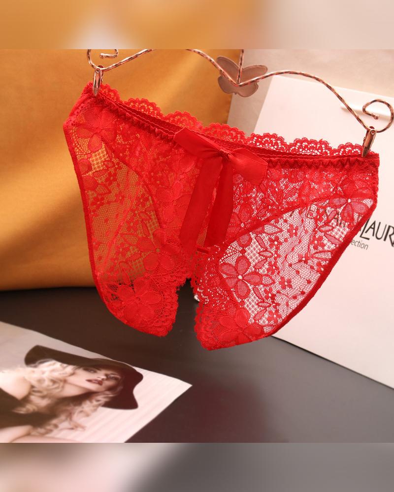 

Solid Lace Skinny Panties, Red