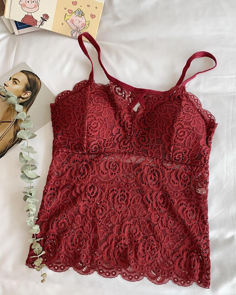 

Lace Solid Spaghetti Strap Women Top, Red