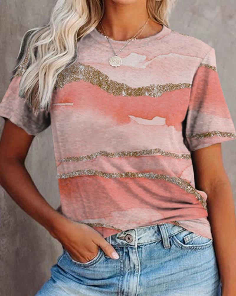 

Round Neck Short Sleeve Casual T-shirt, Pink