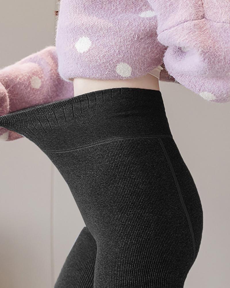 

Plain High Waist Winter Tights, Black