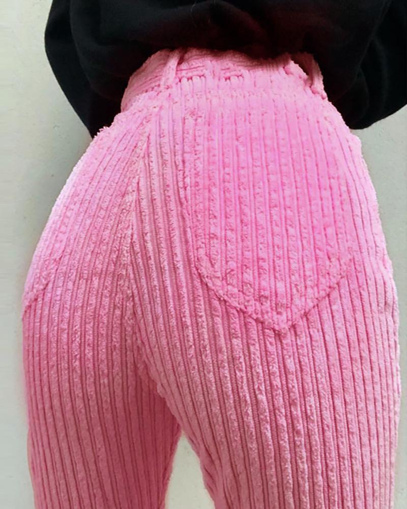 

High Waist Pocket Design Skinny Pants, Pink