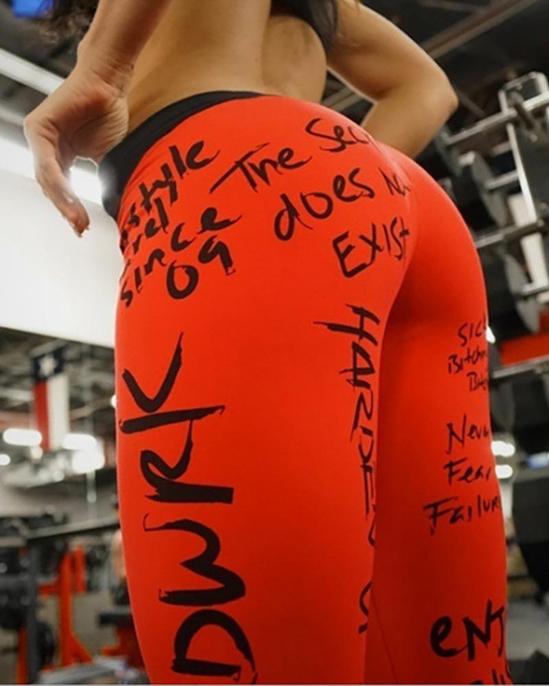 

High Waist Letter Print Skinny Pants, Red