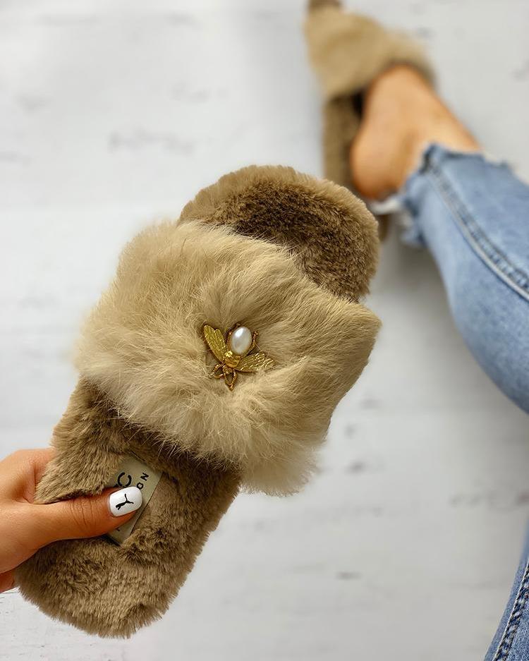 open toe fluffy embellished heeled sandals