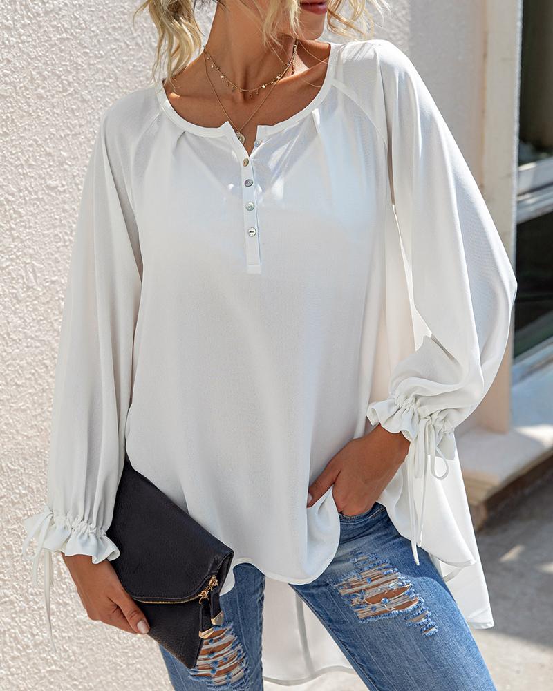 

Solid Buttoned Ruffles Casual Top, White