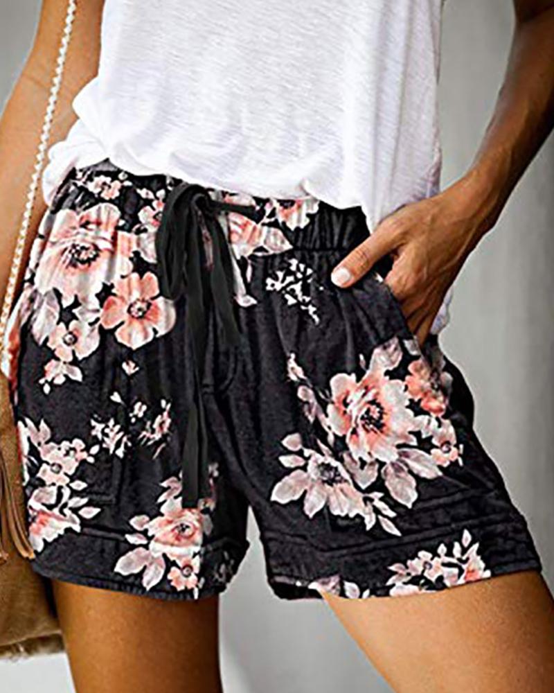 

Camouflage Floral Cheetah Print Casual Shorts, Black