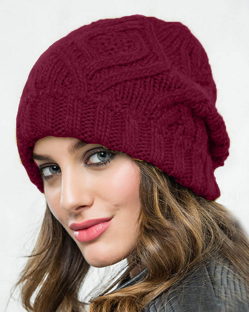 

Wram Braided Plain Beanie, Wine red