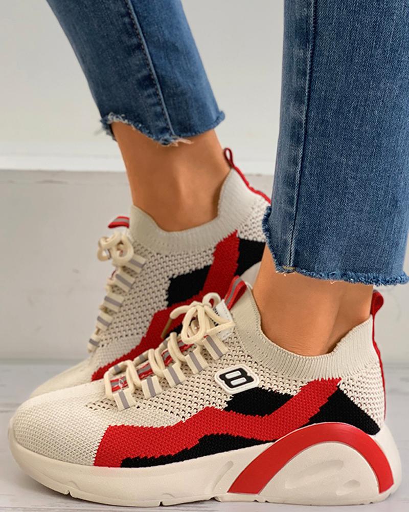 

Knit Colorblock Lace-up Casual Sneaker, Red