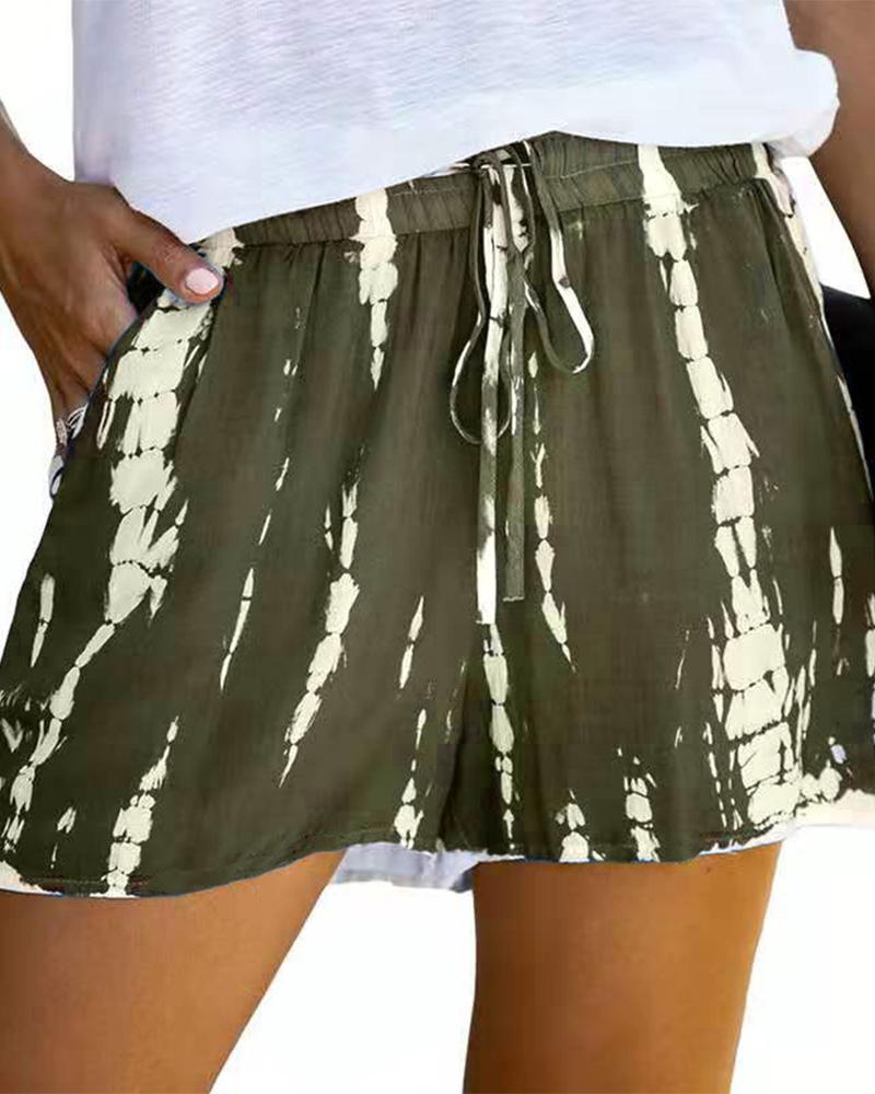 

Tie Dye Loose Drawstring Wide Leg Shorts, Army green