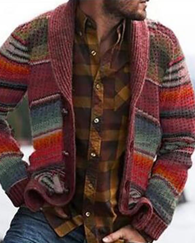 

Colorblock Long Sleeve Buttoned Coat, Orange