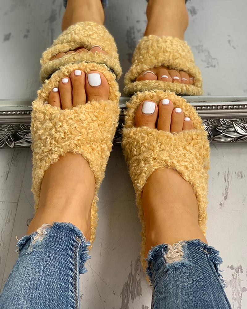 fluffy crisscross sandals