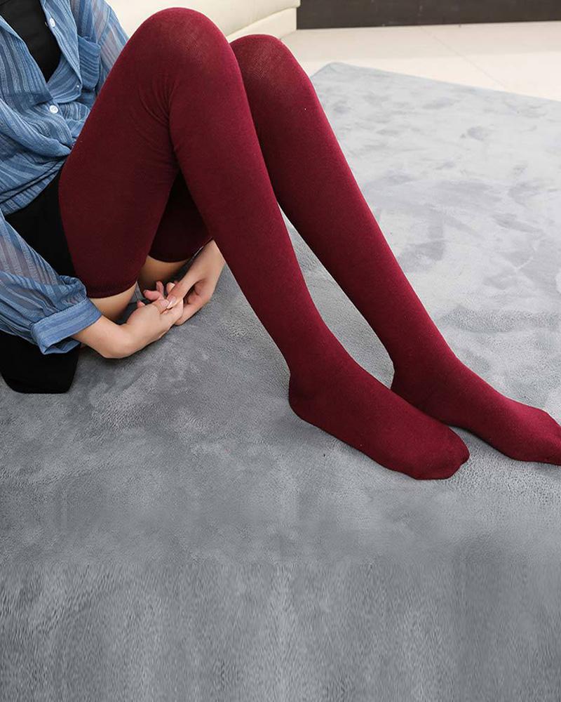 

Simple Plain Over The Knee Socks, Wine red