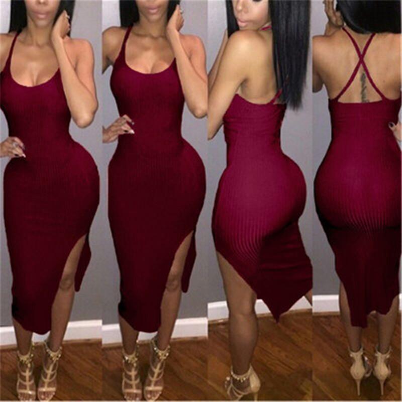 

Sexy Women's Bodycon Dress Tight Hip Package Dresses Casual Dresses Sleeveless Strappy Sling Dresses, Wine red