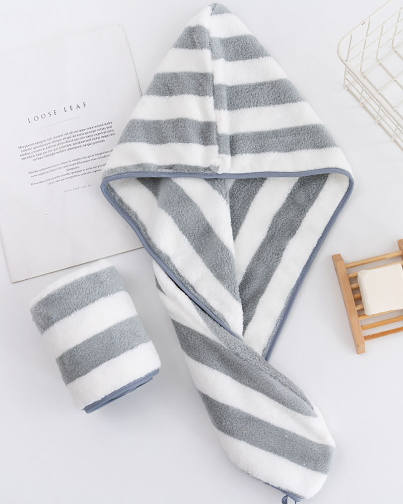 

Striped Colorblock Quick Magic Hair Dry Hat, Gray