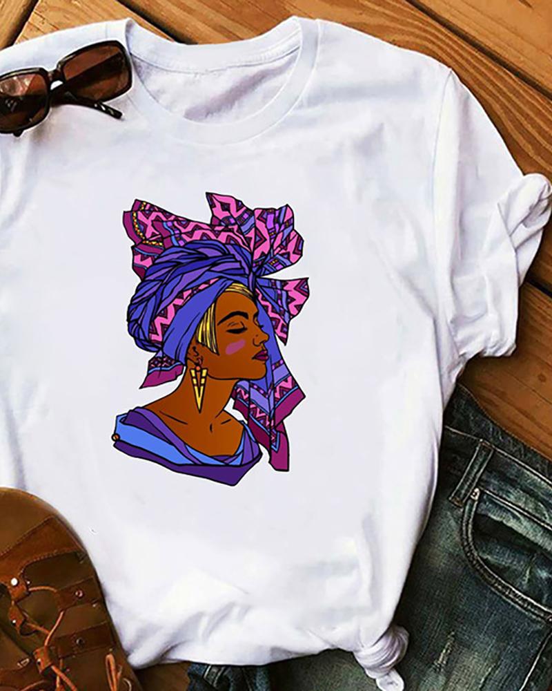 

Figure Print Short Sleeve T-shirt, Style1