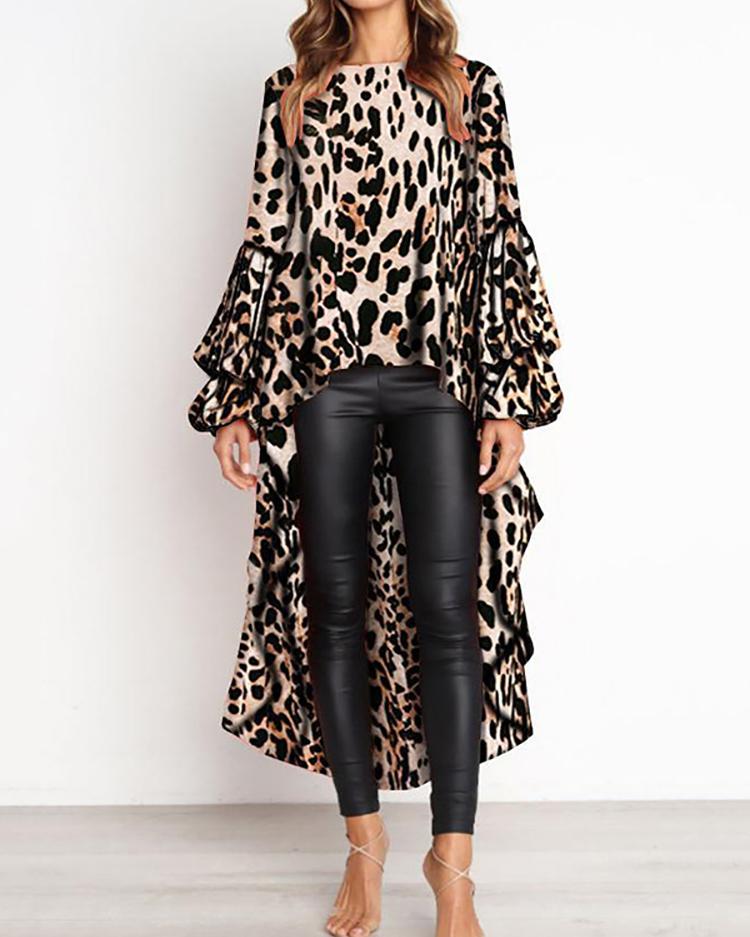 leopard print dip hem dress