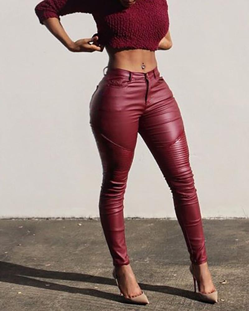 

Solid Ruched High Wasit Pant, Wine red
