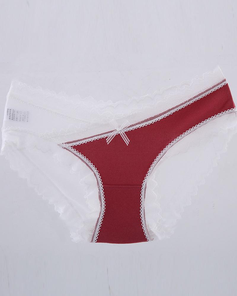 

Colorblock Lace Low Waist Panties, Red