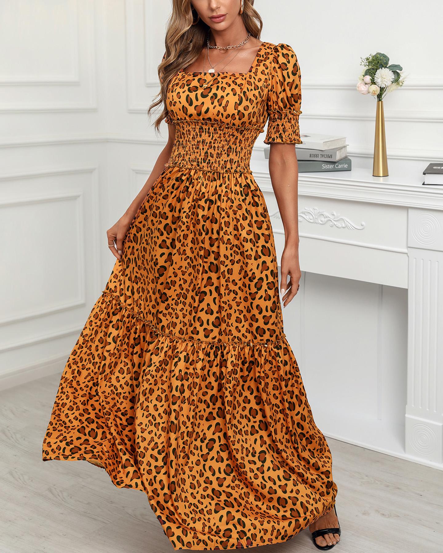 

Cheetah Print Frill Hem Maxi Dress, Leopard