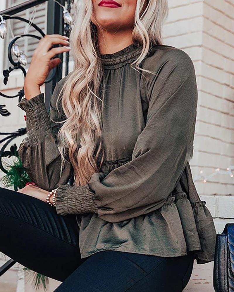 

Plain Long Sleeve Ruched Blouse, Gray