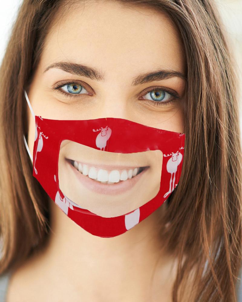 

Christmas Print Mouth Clear Window Visible Face Mask, Style6
