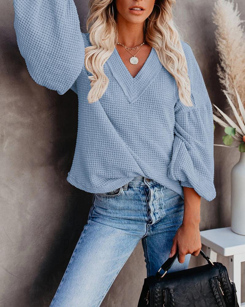

Solid Color Long Sleeve Top, Blue