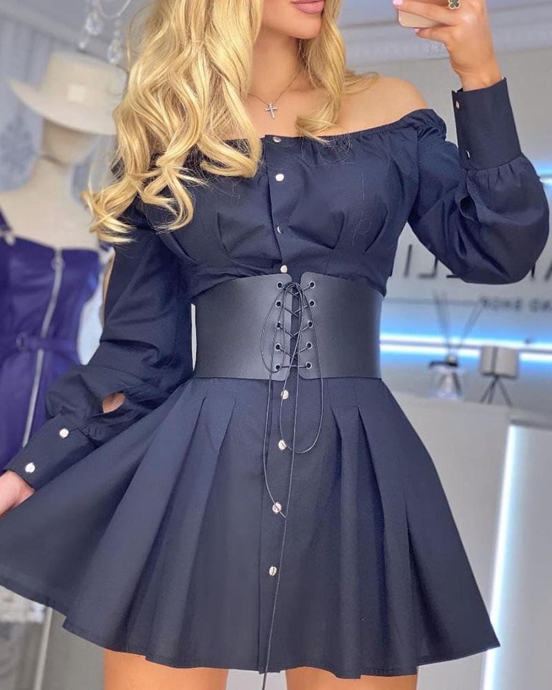 

Off Shoulder Long Sleeve Dress, Black