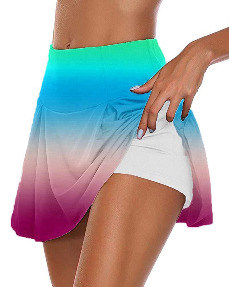 

High Waist Tie Dye Print Cycling Skort, Light blue