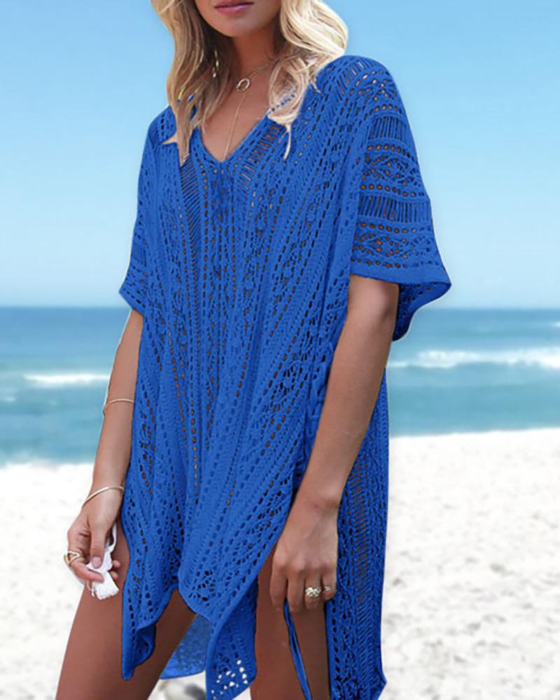

Women's Summer Hollow Out Swimsuit Bikini Beach Swimwear Cover up, Blue