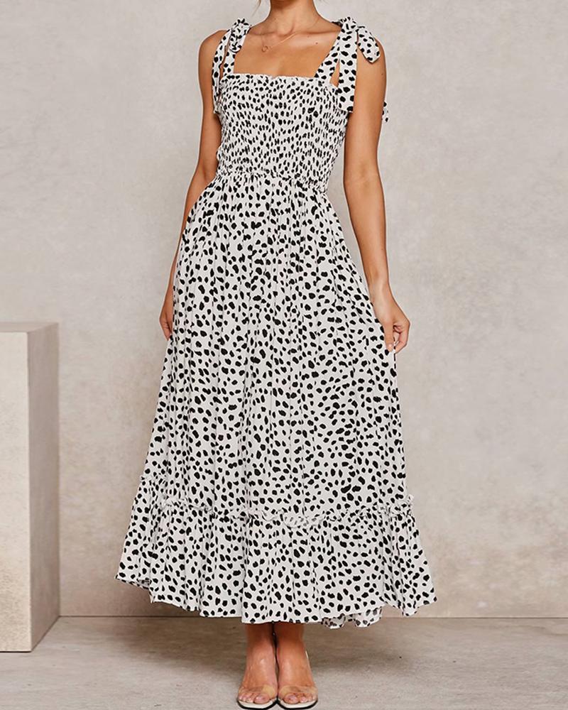 

Dalmatian Print Tie Strap Cami Dress, White