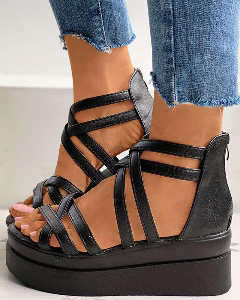 

Open Toe Crisscross Strap Muffin Sandals, Black