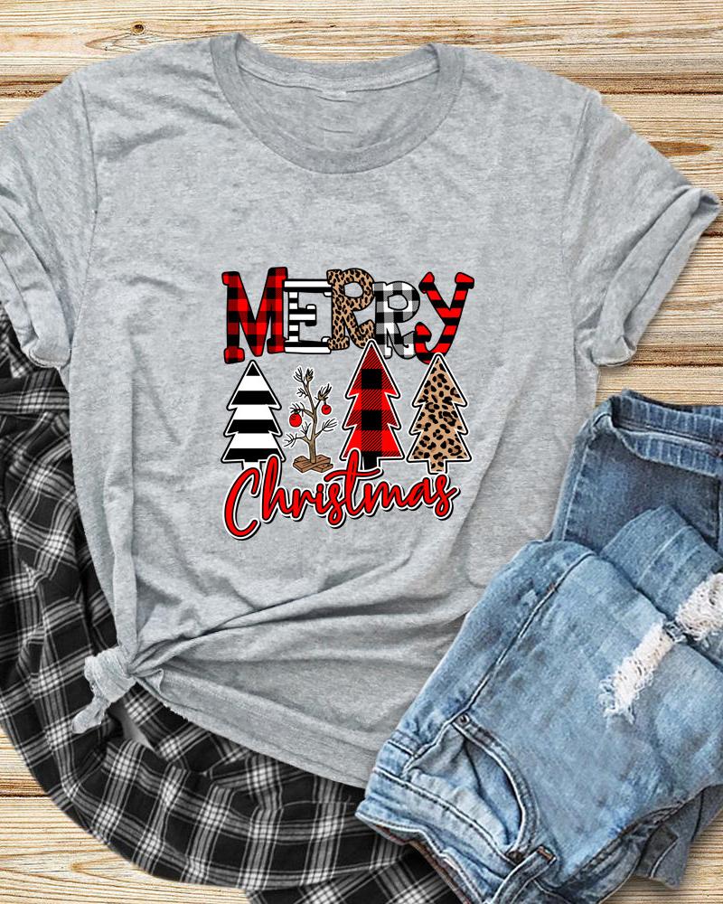

Christmas Print Short Sleeve Casual T-Shirt, Gray