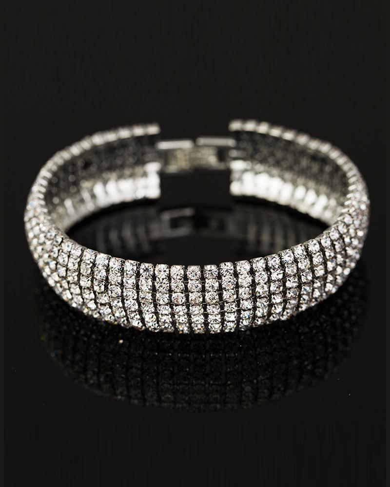 

Glitter Studded Magnetic Buckle Bracelet, Silver