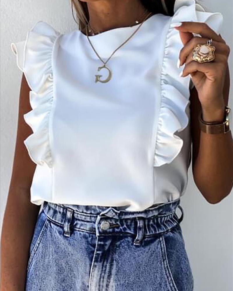 

Ruffles Ruched Short Sleeve Casual Top, White