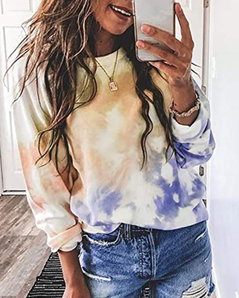 

Tie Dye Print Long Sleeve Casual Sweatshirt, Yellow