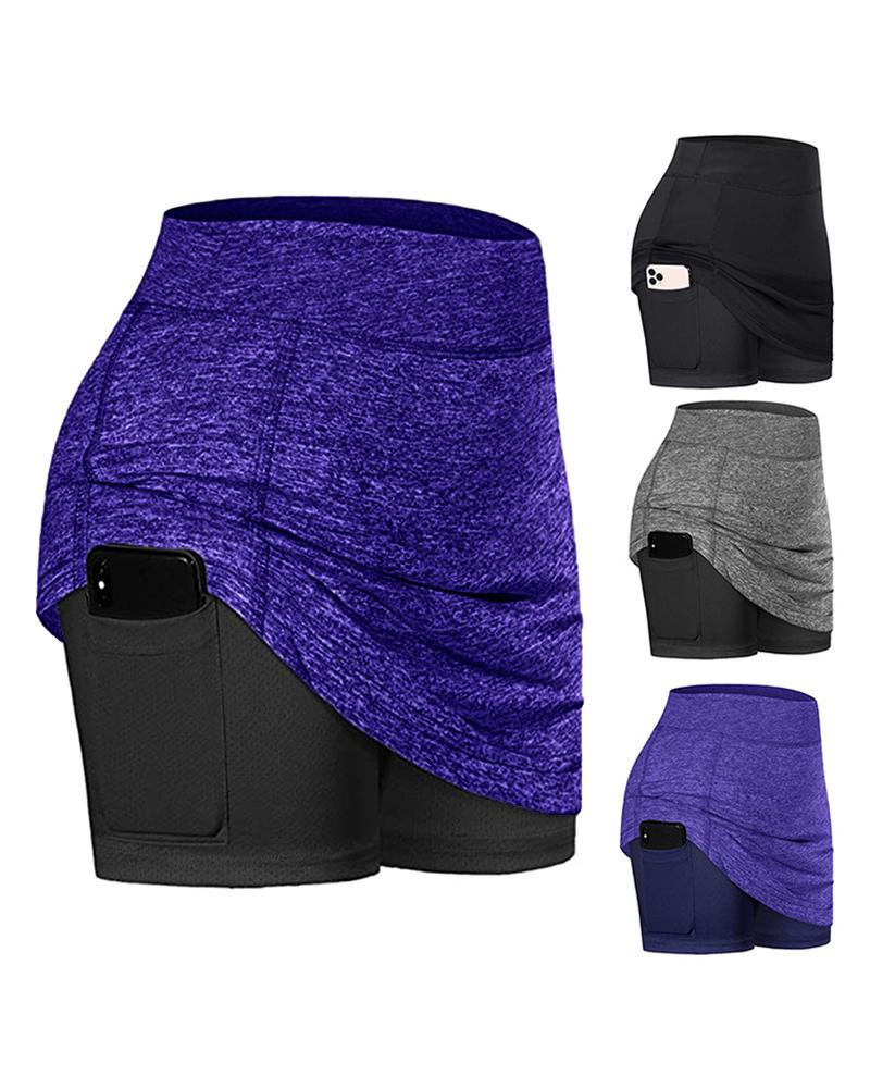 

Wide Waistband Pocket Design Sporty Skort, Dark blue