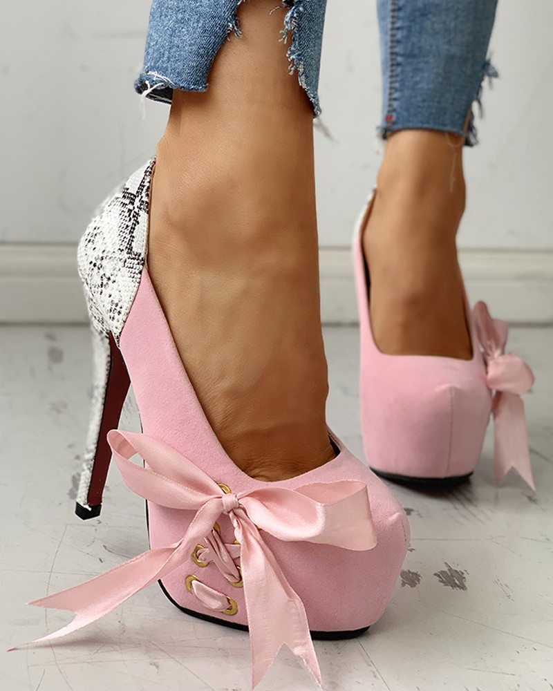 lace up snake print heels