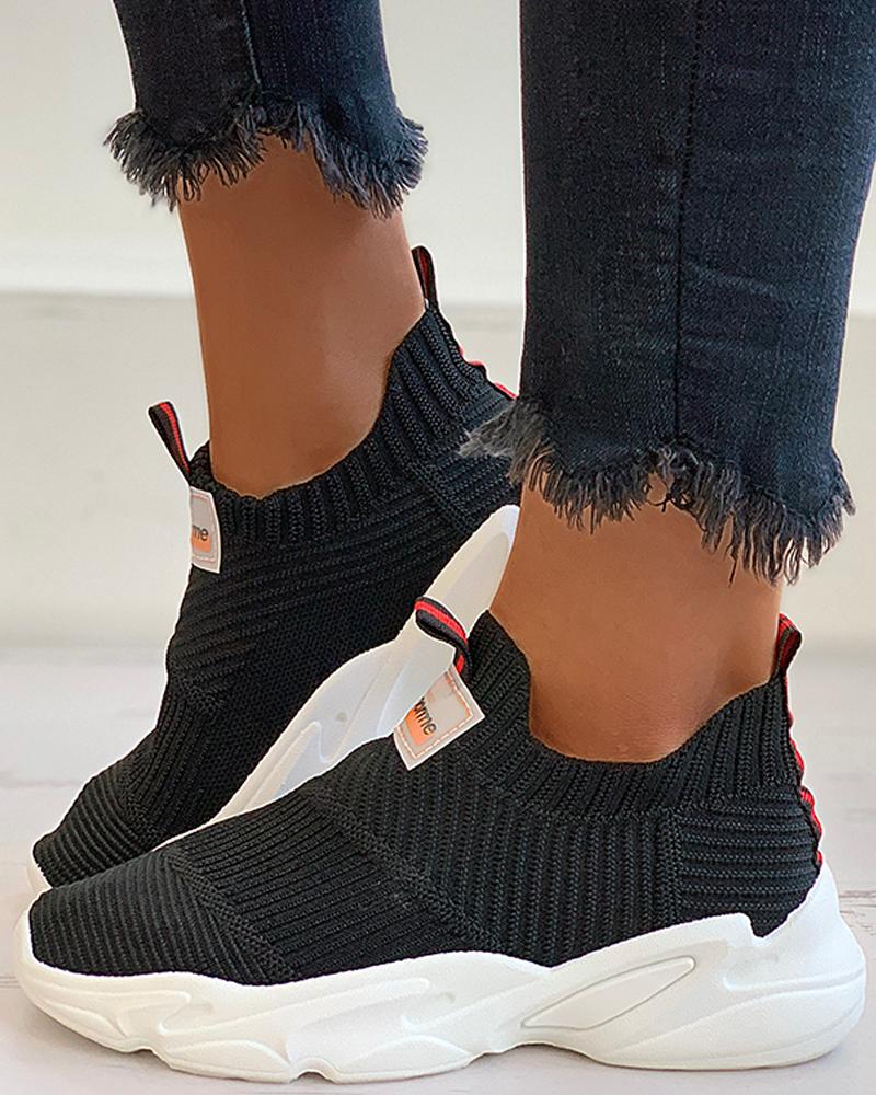 

Letter Pattern Knit Casual Sneaker, Black